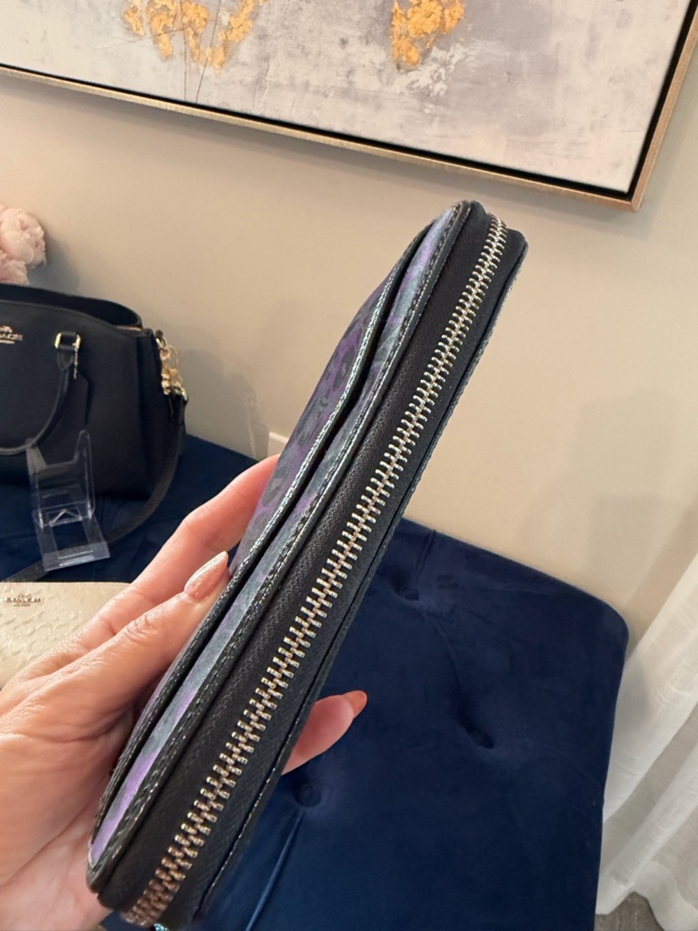 Coach Purple and Black Leopard Print Zip Wallet - Picture 9 of 12